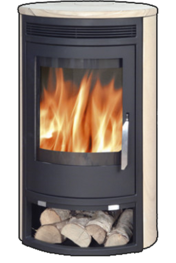 Кафельная печь-камин ABX Arktis 8 цвет черная сталь и бразильский песчаник