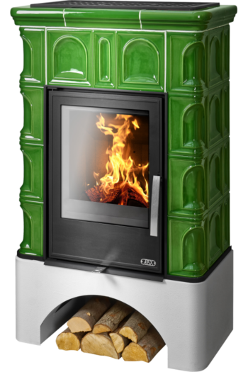 Кафельная печь-камин ABX Britania с белым цоколем цвет зеленый