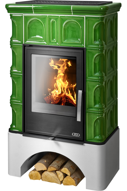 Кафельная печь-камин ABX Britania с белым цоколем цвет зеленый