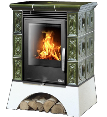 Кафельная печь-камин ABX Helvetia с белым цоколем цвет зеленый