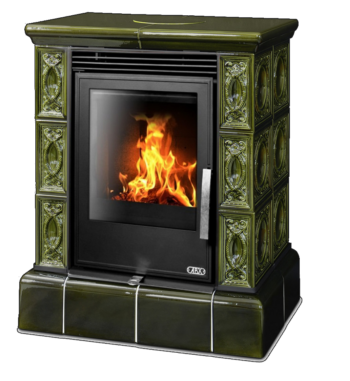 Кафельная печь-камин ABX Helvetia с кафельным цоколем цвет зеленый