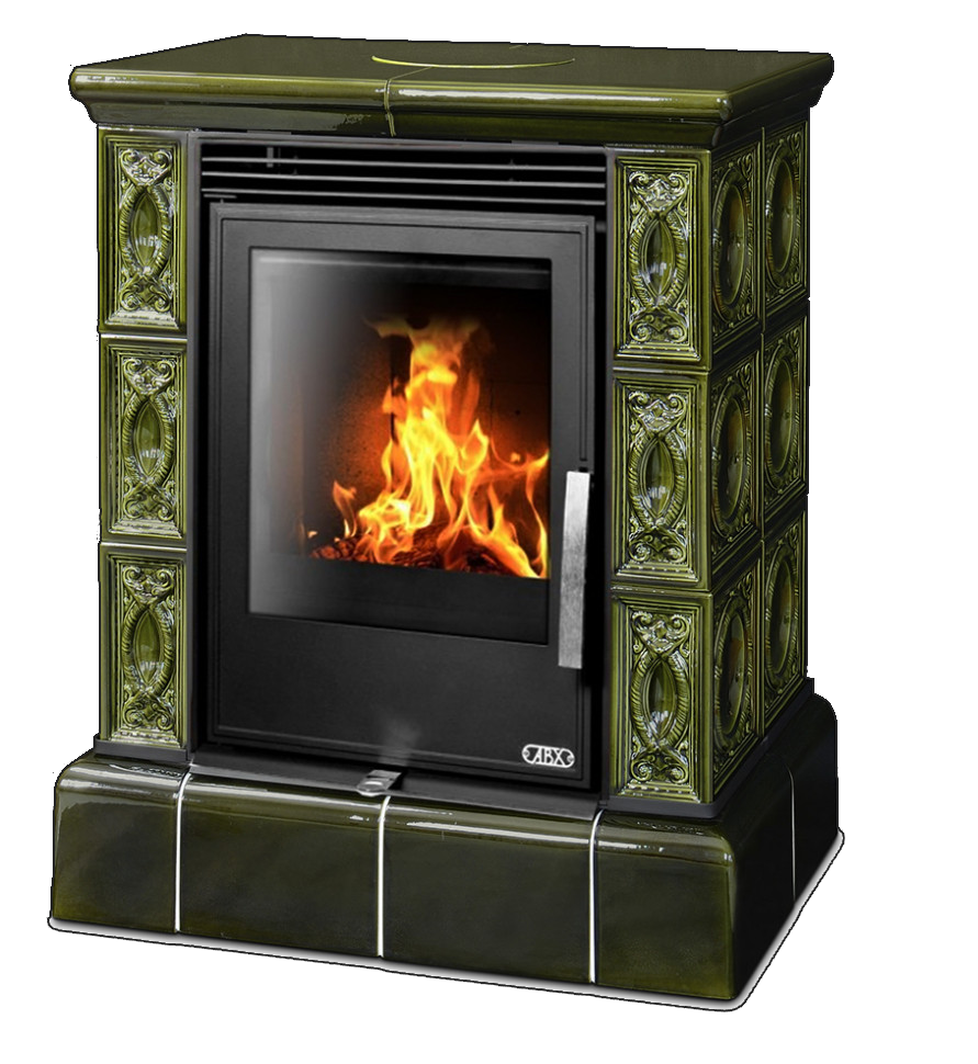 abx_helvetia_kafelnyi_tsokol_zelenaya Кафельная печь-камин ABX Helvetia с кафельным цоколем цвет зеленый